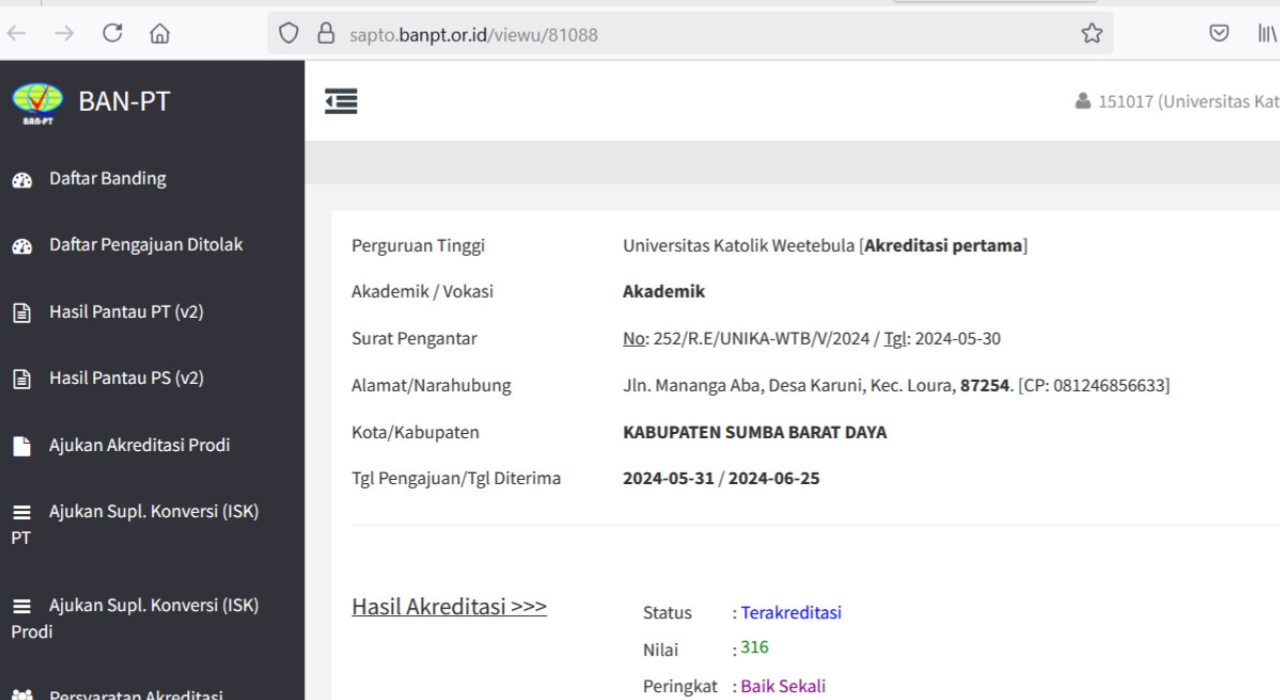 Unika, Weetebula, Naik Kelas, Akreditasi, Baik, Baik Sekali